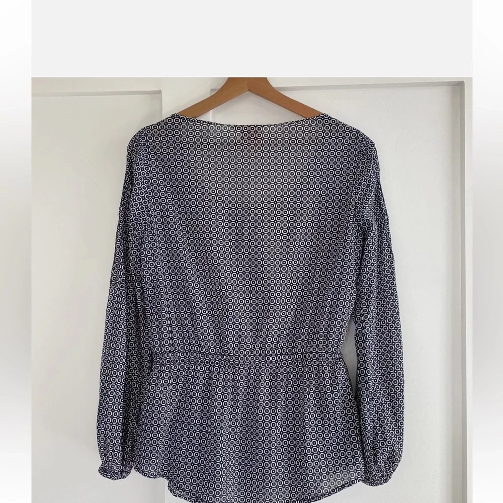 TORY BURCH Evelina Voile Tunic Blouse Top Navy Blue White Print